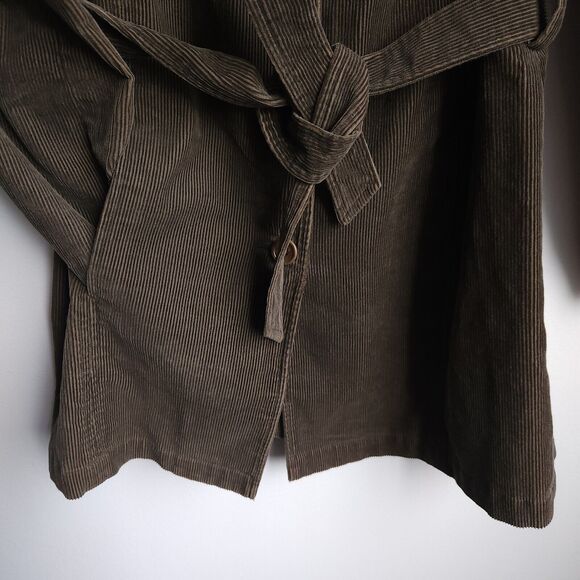 Caslon Vintage Corduroy Jacket Olive Green Belted 100% Cotton Petite Large - Picture 7 of 10